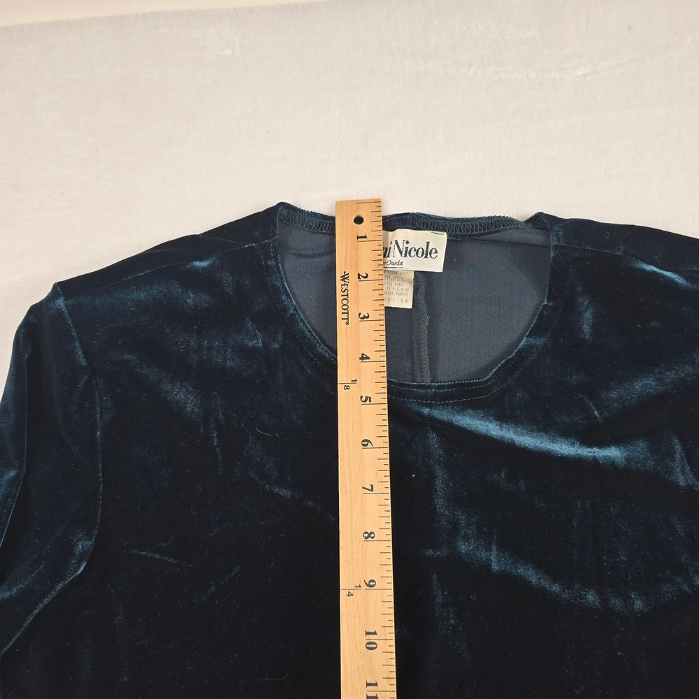 Ronni Nicole Vintage 90s Teal Green Velvet Long Sleeve A-Line Mini Dress Size 14 - Picture 6 of 7